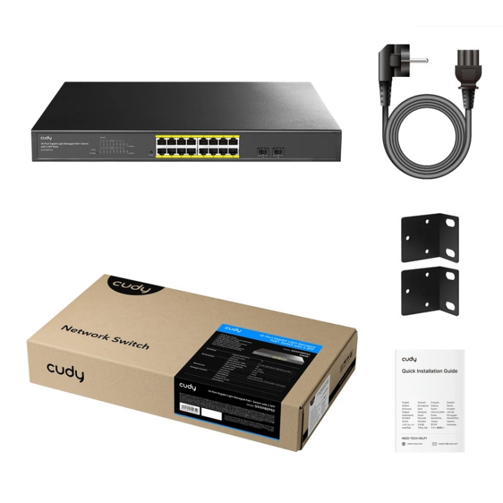 Суич Cudy GS1016EPS2, 16x 10/100/1000Base-T PoE+, 2x SFP, 200W, Rack 19" - 4