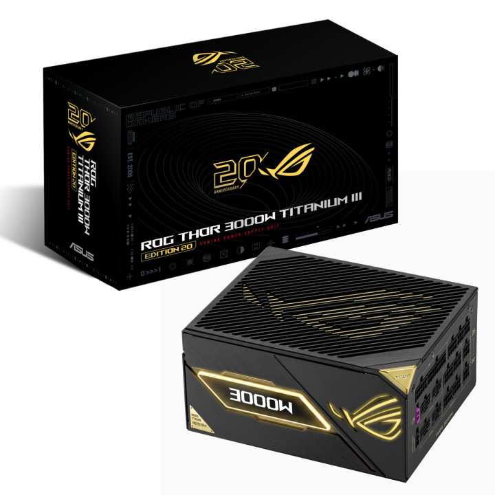 Модулно захранване ASUS ROG THOR III 3000W Edition 20, 3000W, 80+ Titanium, ATX 3.1, PCIe 5.1 - 90YE00VA-B0NA00 - 12