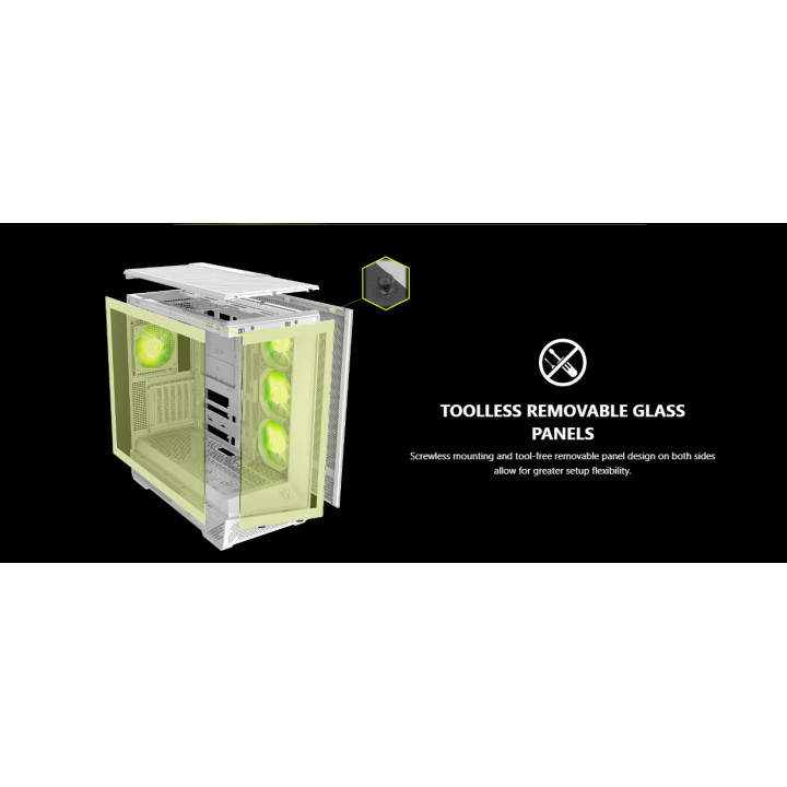 Кутия за компютър MSI MAG PANO 130R PZ WHITE, Mid-Tower, ATX, 4x 120mm ARGB вентилатора, Tempered Glass, бяла - 306-7G32W21-HH9 
