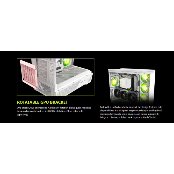 Кутия за компютър MSI MAG PANO 130R PZ WHITE, Mid-Tower, ATX, 4x 120mm ARGB вентилатора, Tempered Glass, бяла - 306-7G32W21-HH9 