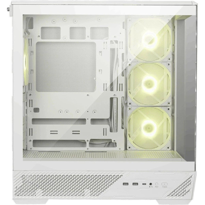 Кутия за компютър MSI MAG PANO 130R PZ WHITE, Mid-Tower, ATX, 4x 120mm ARGB вентилатора, Tempered Glass, бяла - 306-7G32W21-HH9 