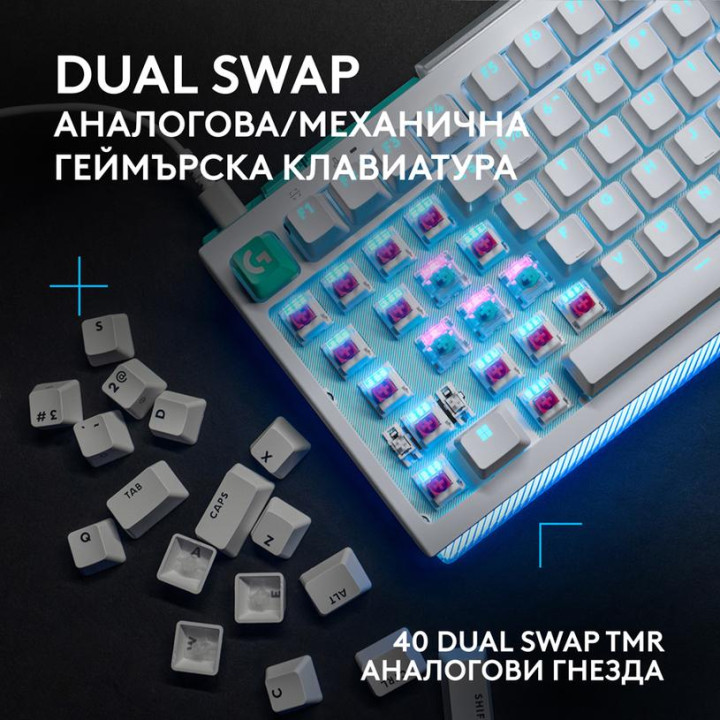 Геймърска механична клавиатура Logitech G512 X, 98%, Dual Swap Analog/Mechanical, RGB подсветка, USB, бяла - 920-014003 - 2