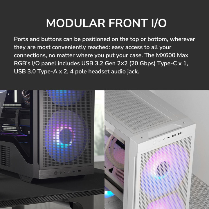 Кутия за компютър COUGAR MX600 Max RGB Black, 2x200mm ARGB PWM вентилатора - CGR-2ZA50B-RGB - 4