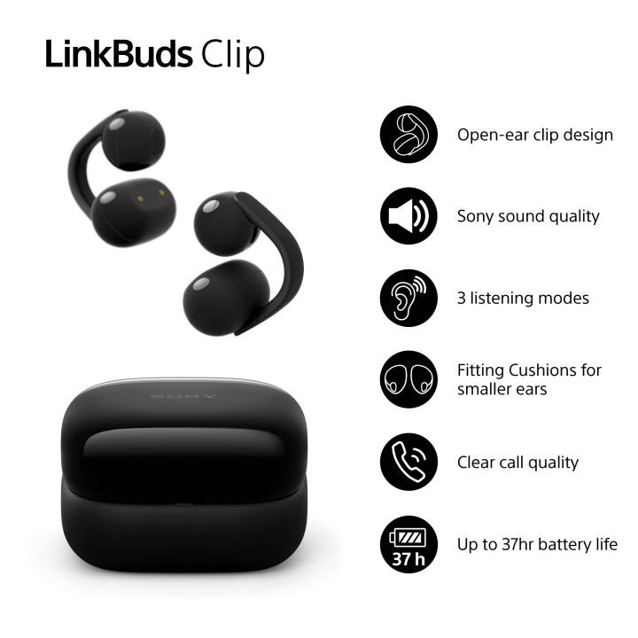 Слушалки Sony LinkBuds Clip WF-LC900, TWS Open-ear, безжични, микрофон, до 15ч батерия, черни - WFLC900B.CE7 - 4