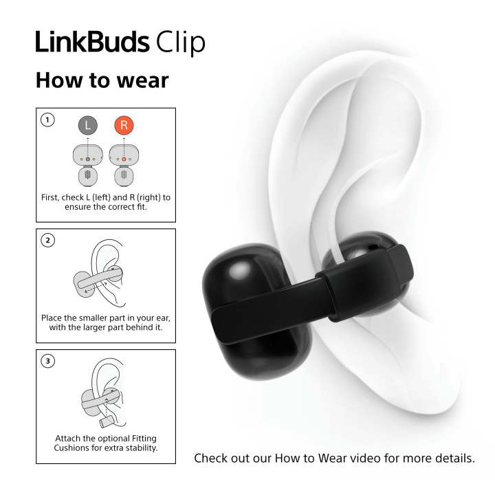 Слушалки Sony LinkBuds Clip WF-LC900, TWS Open-ear, безжични, микрофон, до 15ч батерия, черни - WFLC900B.CE7 - 6