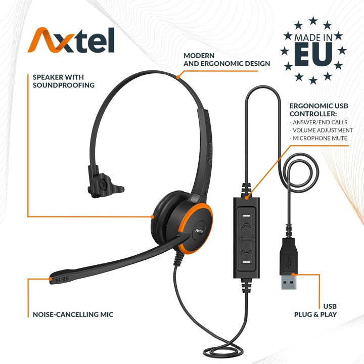 Слушалка Axtel PRIME HD, моно, MS, NC, USB - AXH-PRIMSM - 3
