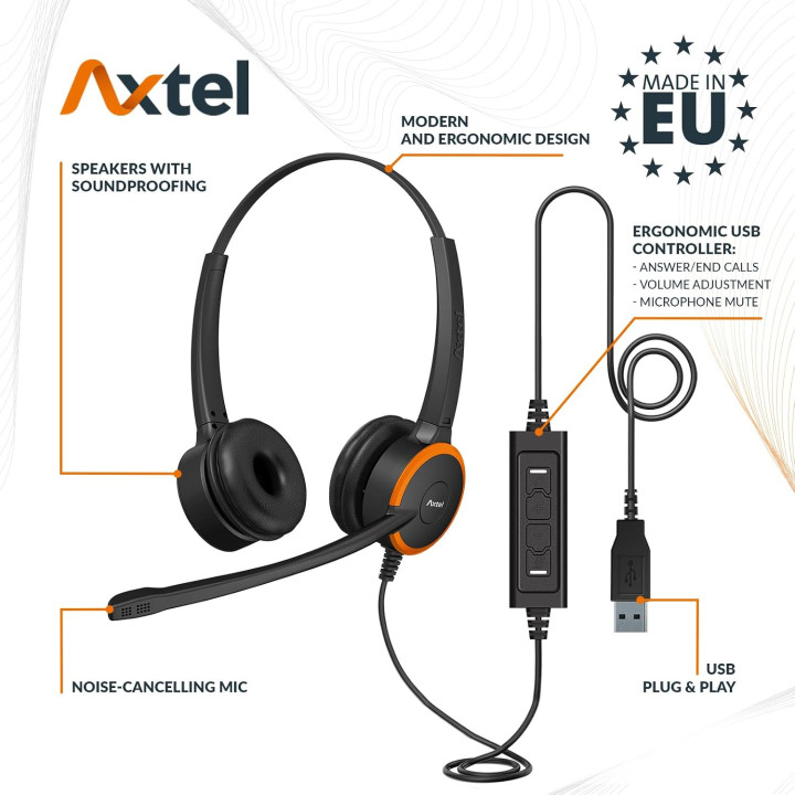 Стерео слушалки Axtel PRIME HD, USB, шумопотискане - AXH-PRIMSD - 2