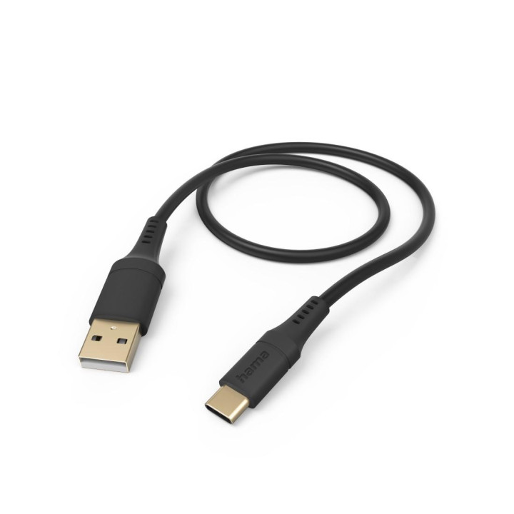Кабел за зареждане HAMA Flexible, USB-A - USB-C, 1.5м, силиконов, черен - HAMA-201570 - 1