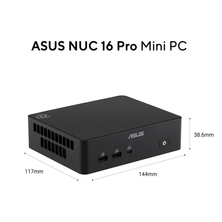Мини компютър ASUS NUC 16 PRO RNUC16GDKW96C002, Intel Core Ultra 9 378H, Intel Arc B390, 32GB LPDDR5-8533, без SSD, Wi-Fi 7 - 90