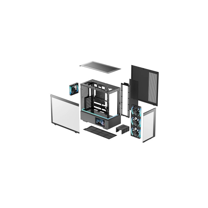 Кутия за компютър DeepCool CH690 LCD, Middle Tower, ATX/mATX/Mini-ITX, Tempered Glass, 4x140mm ARGB вентилатора, 7" LCD дисплей 