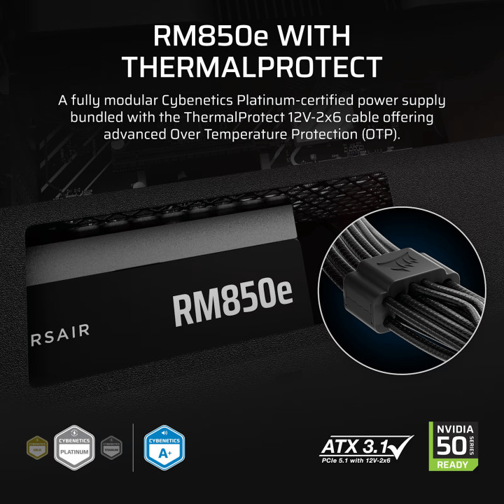 Модулно захранване Corsair RMe Series, 850W 80+ Platinum ATX 3.1 PCIe 5.1 - CP-9020336-EU - 3