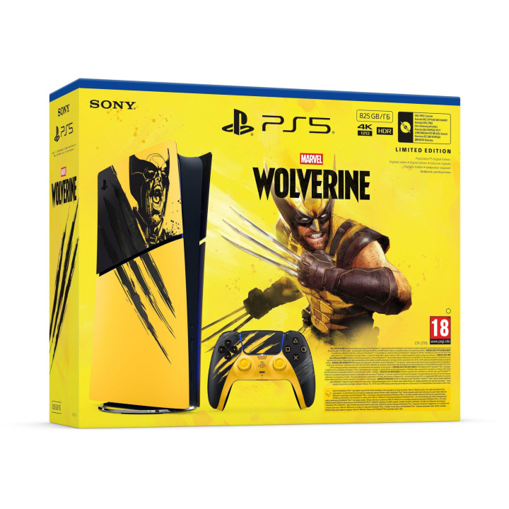 Конзола Sony PlayStation 5 Slim Digital Edition, Marvel's Wolverine Battle Yellow Limited Edition Bundle, AMD Ryzen Z1 Extreme, 
