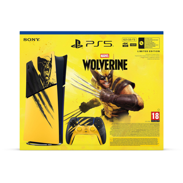 Конзола Sony PlayStation 5 Slim Digital Edition, Marvel's Wolverine Battle Yellow Limited Edition Bundle, AMD Ryzen Z1 Extreme, 