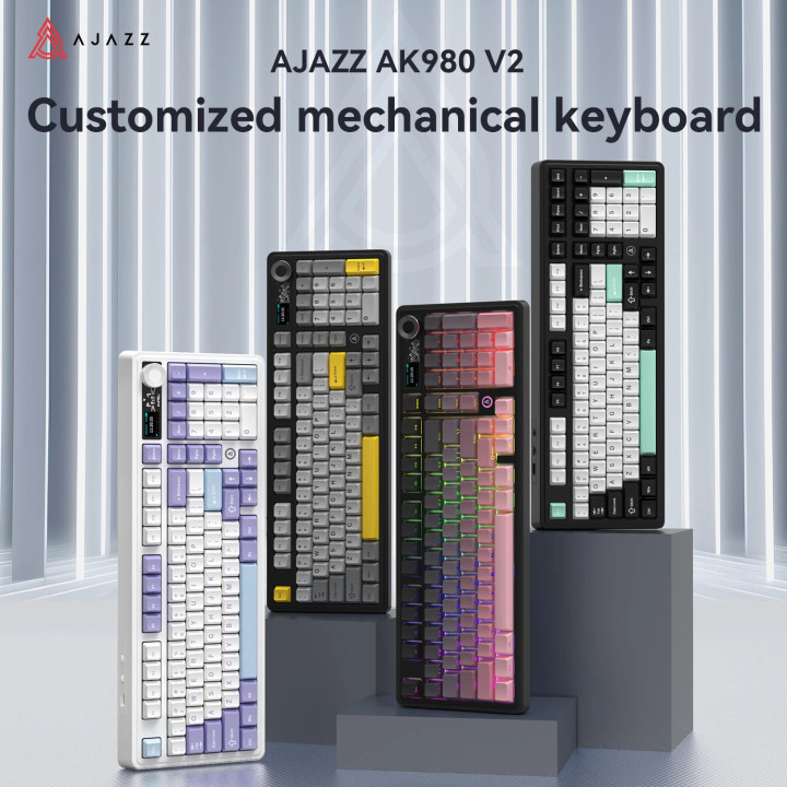 Безжична геймърска механична клавиатура Ajazz AK980 V2 - Gift Switch [Linear] (English US), Black, Gray - AJ-AK980-V2-GS-BK - 11