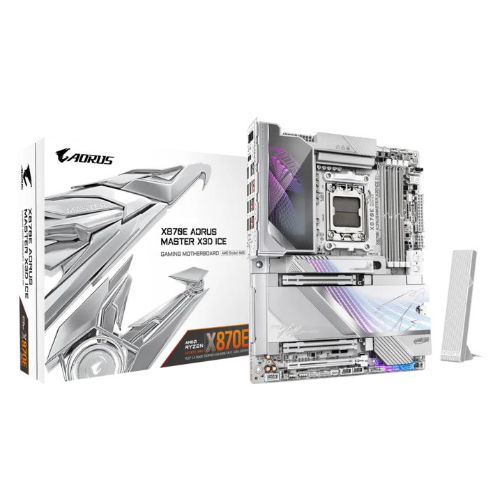 Дънна платка Gigabyte X870E Aorus Master X3D Ice, AMD AM5, DDR5, Wi-Fi 7 - X870E A MASTER X ICE - 1