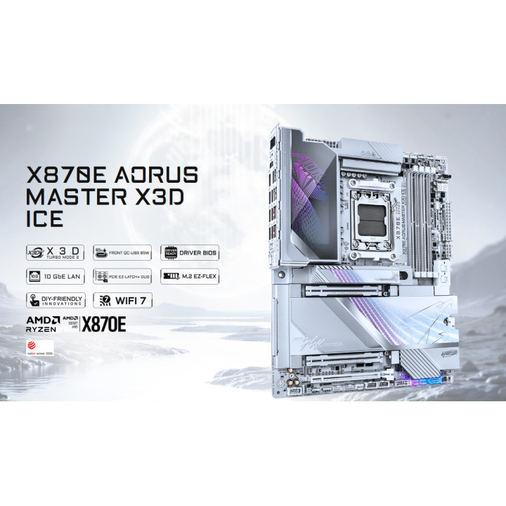Дънна платка Gigabyte X870E Aorus Master X3D Ice, AMD AM5, DDR5, Wi-Fi 7 - X870E A MASTER X ICE - 5