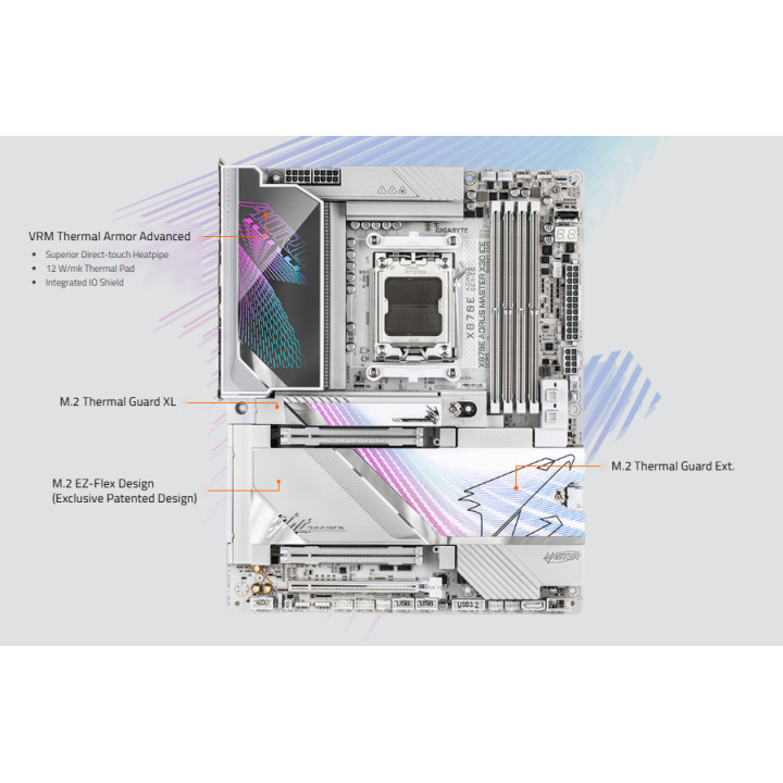 Дънна платка Gigabyte X870E Aorus Master X3D Ice, AMD AM5, DDR5, Wi-Fi 7 - X870E A MASTER X ICE - 8