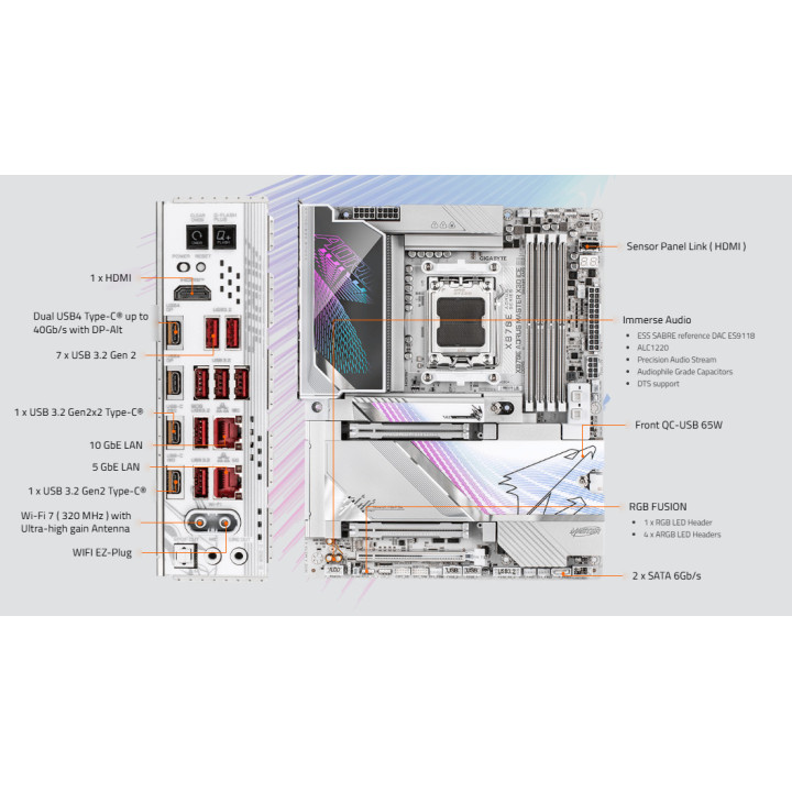 Дънна платка Gigabyte X870E Aorus Master X3D Ice, AMD AM5, DDR5, Wi-Fi 7 - X870E A MASTER X ICE - 9