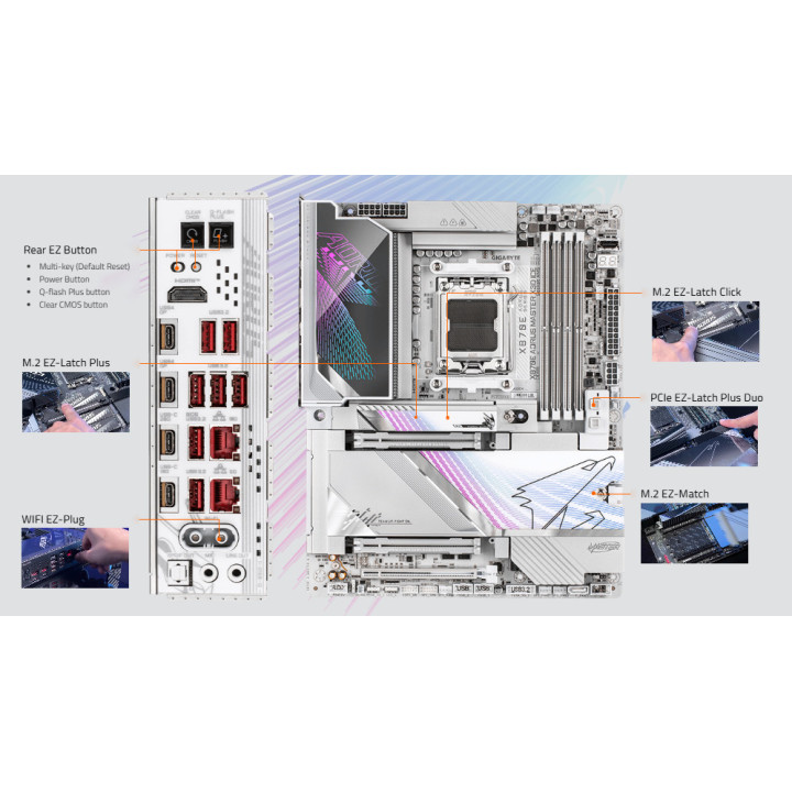 Дънна платка Gigabyte X870E Aorus Master X3D Ice, AMD AM5, DDR5, Wi-Fi 7 - X870E A MASTER X ICE - 10