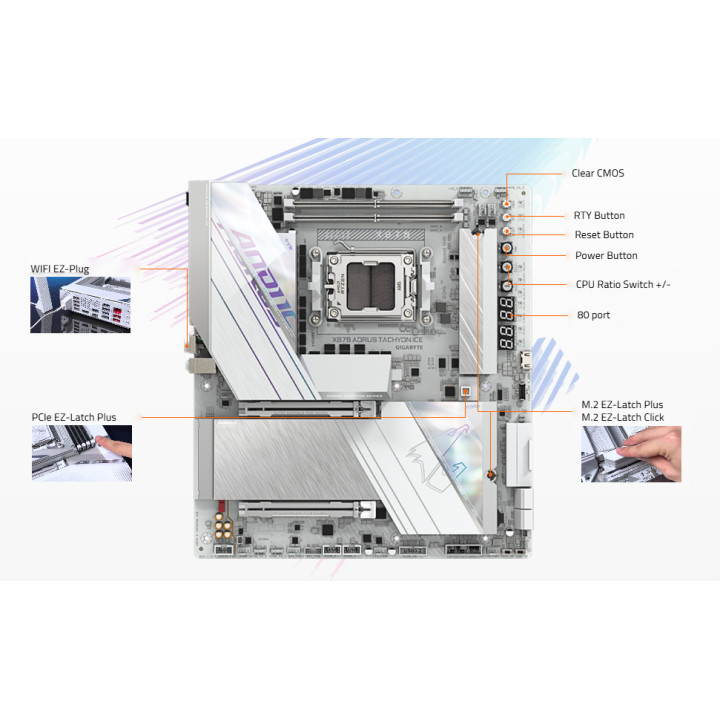 Дънна платка Gigabyte X870 Aorus Tachyon Ice, AMD AM5, DDR5, Wi-Fi 7 - X870 A TACHYON ICE - 6
