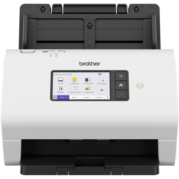 Скенер Brother ADS-4550WTC1, Desktop Document Scanner, Dual CIS, 35 ppm/70 ipm, 600x600 dpi, ADF 60 листа, USB 3.0/LAN/Wi-Fi - A
