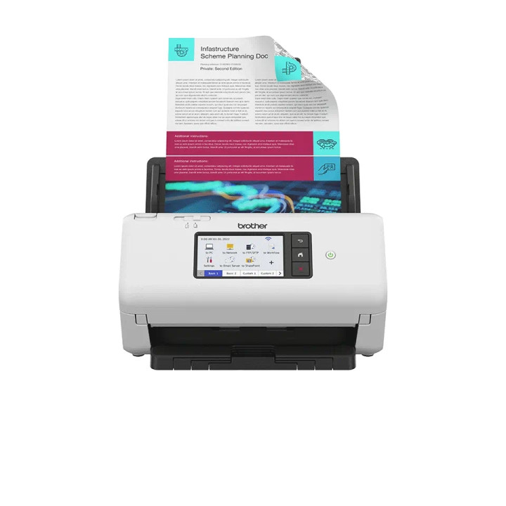 Скенер Brother ADS-4700W, Desktop Document Scanner, 40 ppm/80 ipm, 600x600 dpi, ADF 80 листа, USB 3.0/LAN/Wi-Fi - ADS4700WTF1 - 