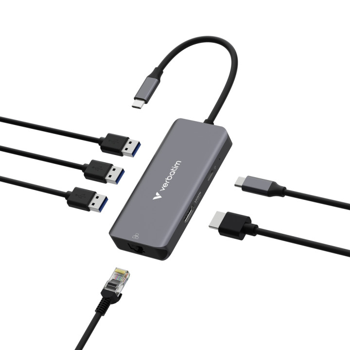 Докинг станция Verbatim USB-C Essentials Multiport Hub, 6 Port, 3x USB-A 3.2 Gen 1, USB-C PD 100W, HDMI 4K/30Hz, RJ45 1000 Mbps 