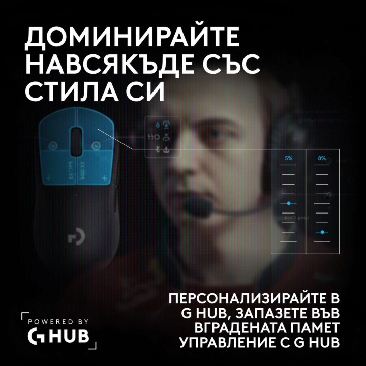 Безжична геймърска мишка Logitech G Pro X3 Superstrike, 48000 DPI, HERO 2, Черна - 910-007878 - 10