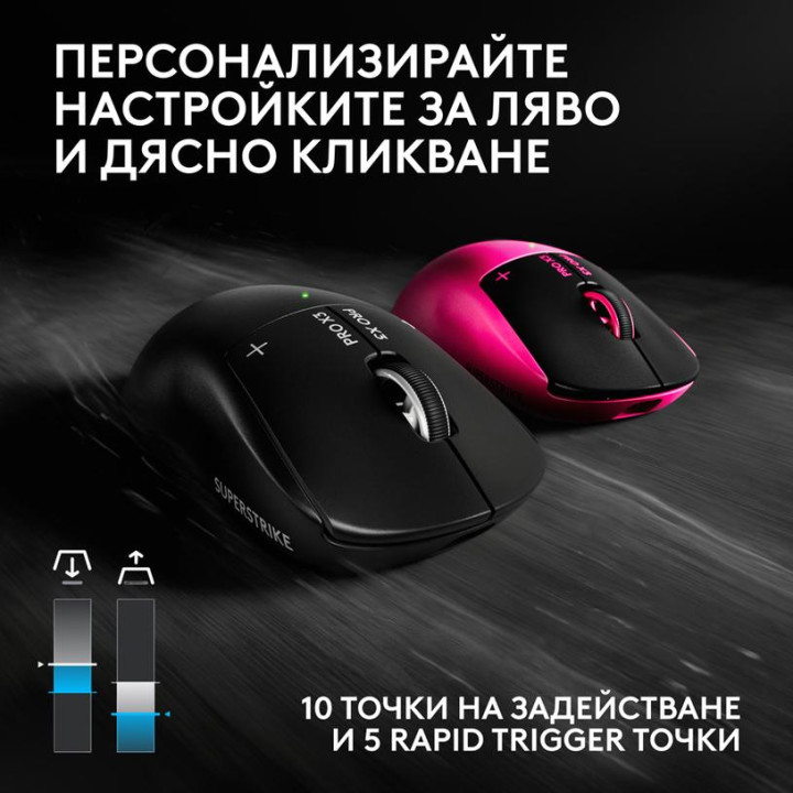 Безжична геймърска мишка Logitech G Pro X3 Superstrike, HERO 2 48000 DPI, Magenta Eclipse - 910-007827 - 5