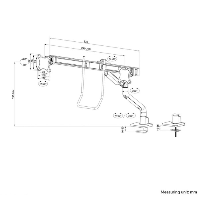 Стойка за монитор Neomounts DS75S-950BL2, двойна, 17"-32", VESA 100x100, газов амортисьор - 18