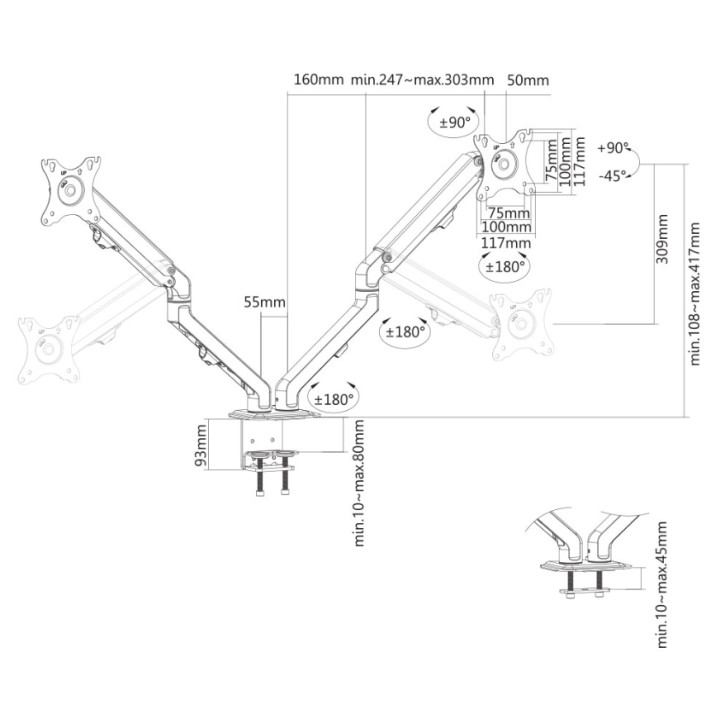 Стойка за монитор Neomounts FPMA-D650DBLACK, за 2 екрана 17"-27", VESA 75x75-100x100, до 7kg - FPMA-D650DBLACK - 13