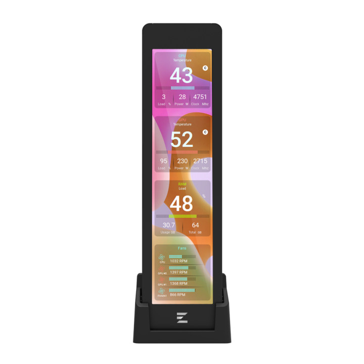 9.16" IPS LCD дисплей за системен мониторинг Zalman ZM-MF916, 1920x462 60Hz, USB 9-Pin - ZM-MF916 BLACK - 1