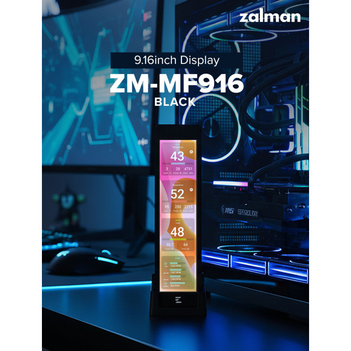 9.16" IPS LCD дисплей за системен мониторинг Zalman ZM-MF916, 1920x462 60Hz, USB 9-Pin - ZM-MF916 BLACK - 2