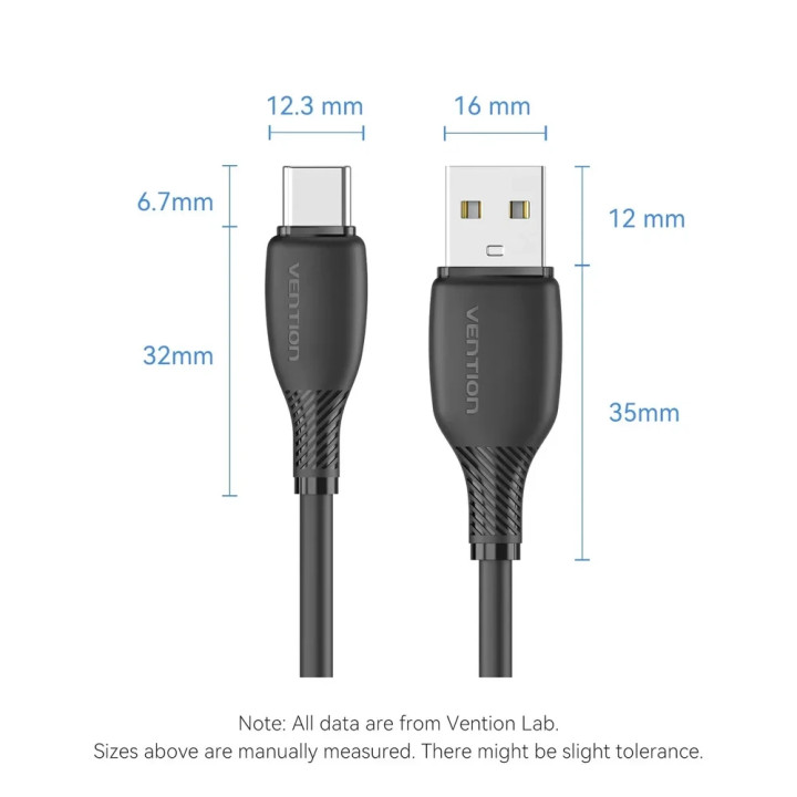 Кабел Vention USB 2.0 Type A мъжки към USB-C мъжки, 0.25m, 480Mb/s, 3A - CTWWC - 13