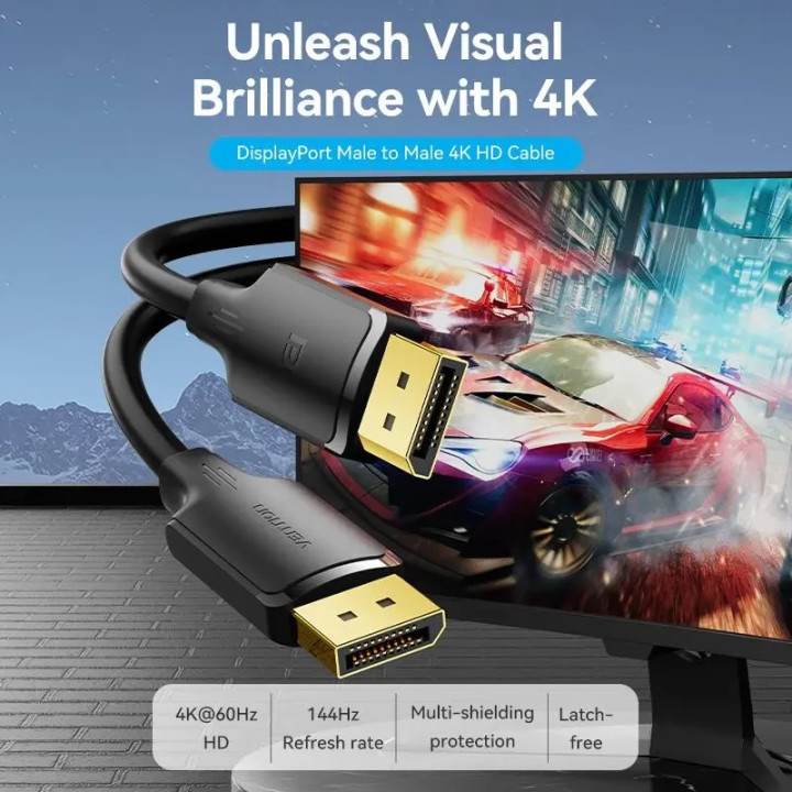 Кабел Vention DisplayPort v1.2 DP M/M, 1m, 4K@60Hz, черен - HAKBF - 2