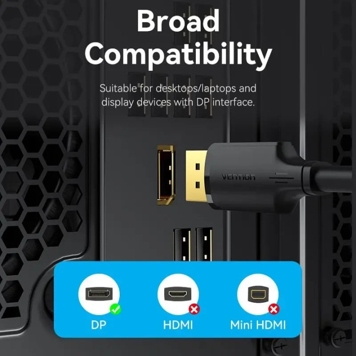 Кабел Vention DisplayPort v1.2 DP M/M, 1m, 4K@60Hz, черен - HAKBF - 11
