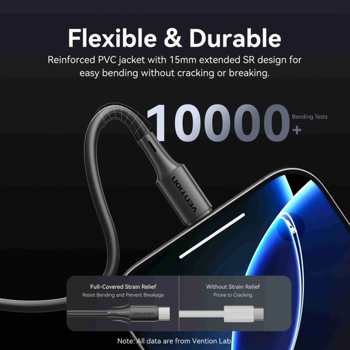 Кабел Vention USB 2.0 Type A (М) към USB-C (М), 0.25m, 480Mb/s, 3A - TRQBAC - 8
