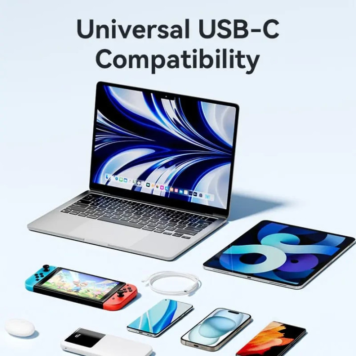 Кабел Vention USB 2.0 Type-C (м) към USB Type-C (м), 1.0m, 480Mb/s, PD 60W, бял - TRCWF - 10