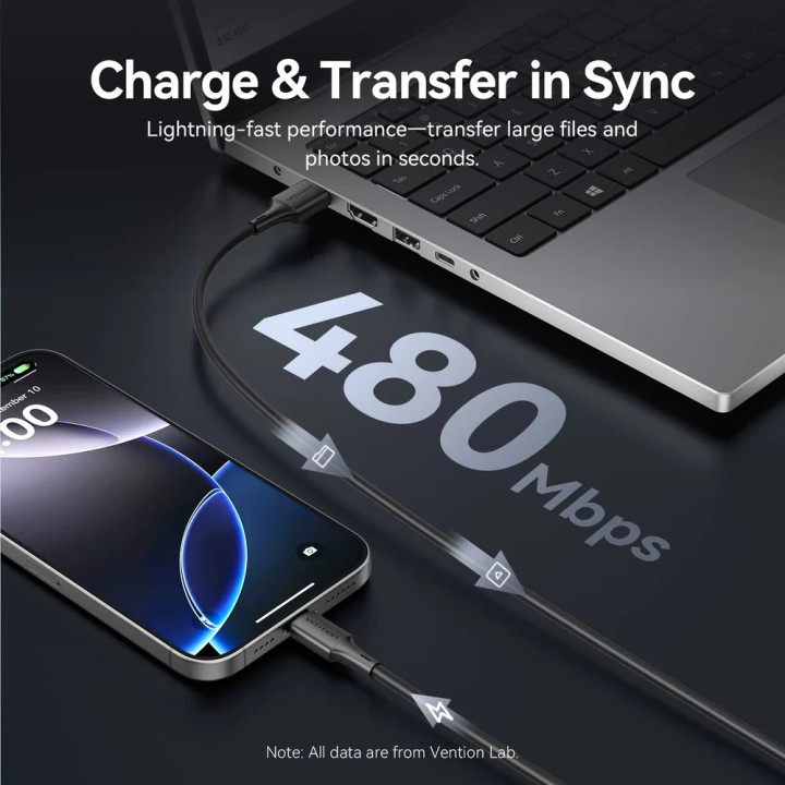 Кабел Vention USB 2.0 Type A (М) към USB-C (М), 0.25m, 480Mb/s, 3A - TRQBAC - 11