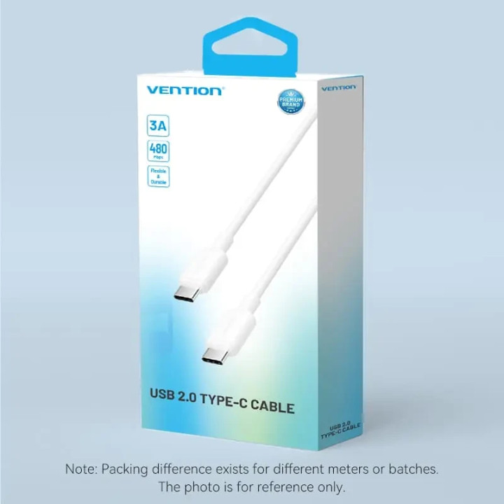 Кабел Vention USB 2.0 Type-C (м) към USB Type-C (м), 1.0m, 480Mb/s, PD 60W, бял - TRCWF - 13