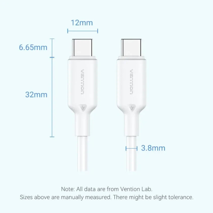 Кабел Vention USB 2.0 Type-C/Type-C, 1.0m, 480Mb/s, PD 60W - TRCBF - 12