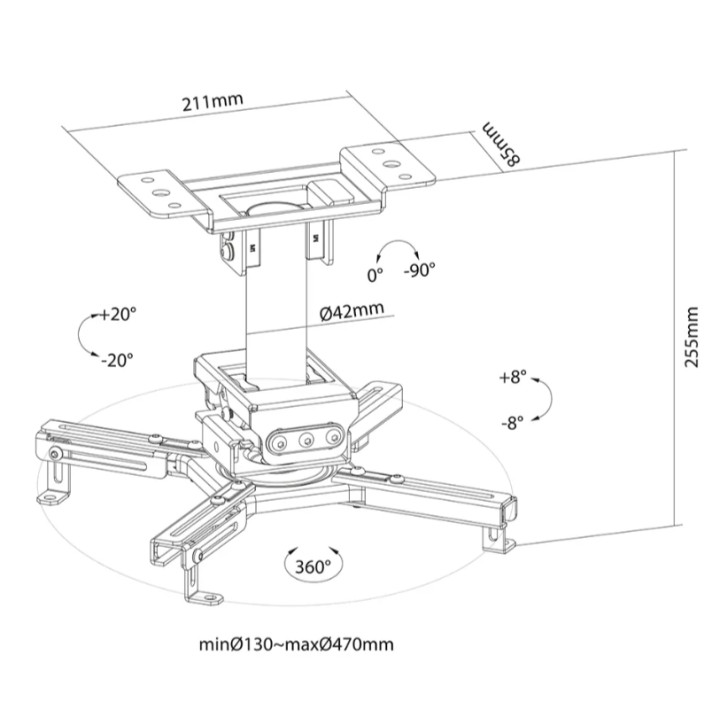 Стойка за проектор Neomounts CL25-530BL1, таванен монтаж, до 45kg, VESA, черна - 9