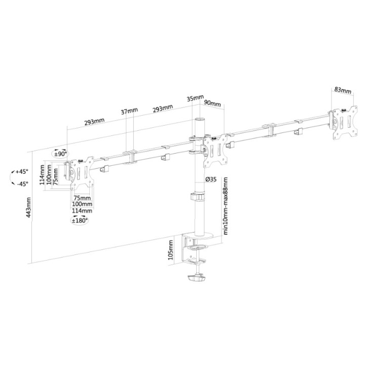 Стойка за монитор Neomounts FPMA-D550D3BLACK, за 3 монитора 10-27", VESA 75x75-100x100, до 7kg, регулируема височина/дълбочина -