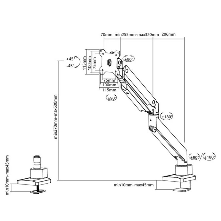 Стойка за монитор Neomounts NM-D775WHITEPLUS, 10-49", газов амортисьор, VESA 75x75-100x100, бяла - NM-D775WHITEPLUS - 12