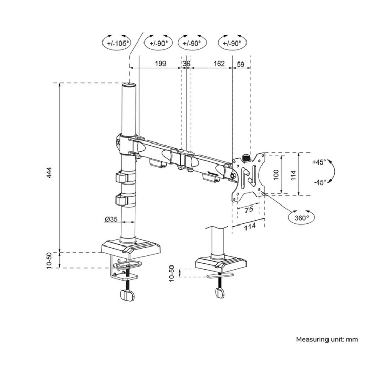 Стойка за монитор Neomounts Nero DS60-600BL1, 10"-32", VESA 75x75-100x100, до 8kg, регулируема височина/наклон/въртене - 13
