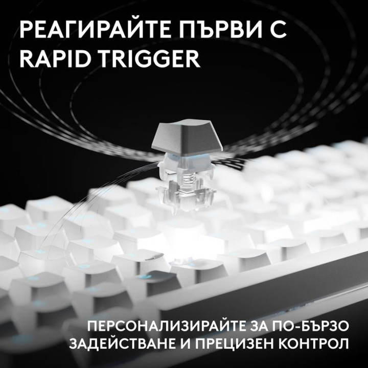 Геймърска механична клавиатура Logitech G Pro X2 RAPID TKL, Magnetic Analog Linear Switch, RGB подсветка, бял - 920-014097 - 2