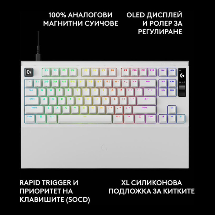 Геймърска механична клавиатура Logitech G Pro X2 RAPID TKL, Magnetic Analog Linear Switch, RGB подсветка, бял - 920-014097 - 3