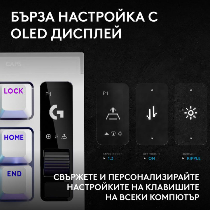 Геймърска механична клавиатура Logitech G Pro X2 RAPID TKL, Magnetic Analog Linear Switch, RGB подсветка, бял - 920-014097 - 5
