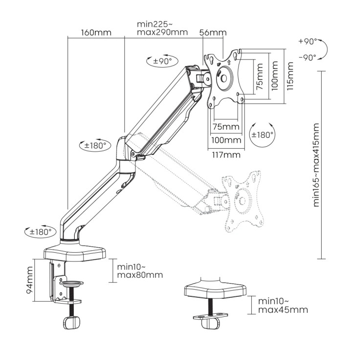 Стойка за монитор SBOX LCD-S012-3, за бюро, до 32", VESA 75x75/100x100, до 9kg - 10