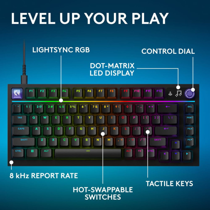 Механична геймърска клавиатура Logitech G316 X 75, Hot-Swappable Tactile Switch, RGB подсветка, USB - 920-014281 - 3